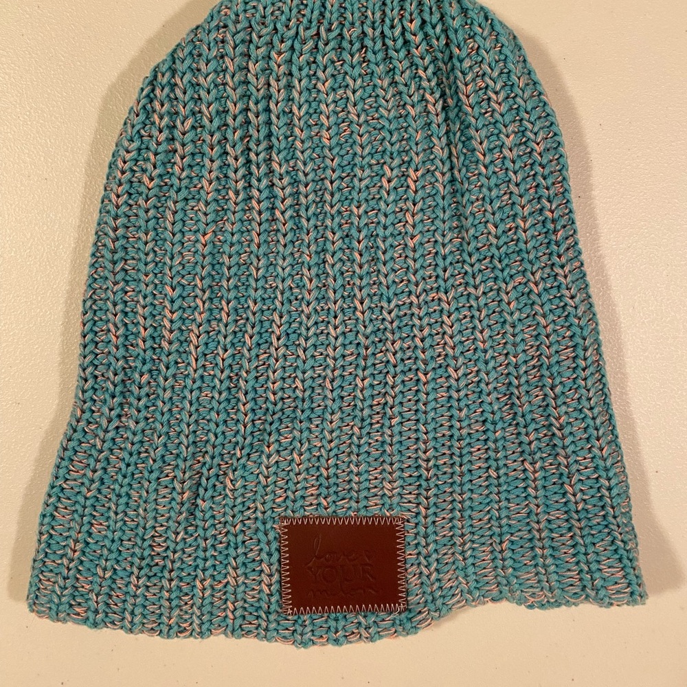 Love Your Melon Teal and Coral Knit Beanie